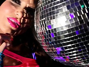 Romi plays w disco ball then wedges fucktoys in her coochie